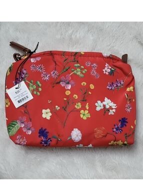 Indigo Red Floral Nylon Medium Zippered Pouch, New With Tags